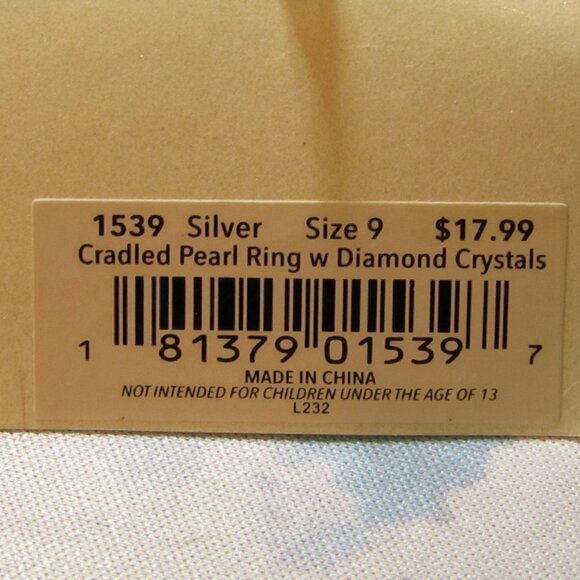 Amanda Blu | Cradled Pearl Ring w Diamond Crystals | Size 9 - Picture 3 of 3